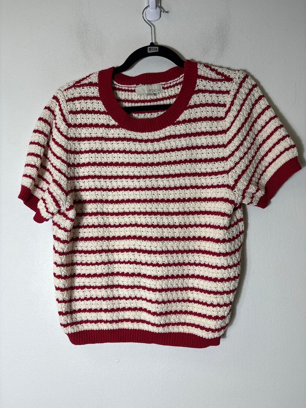 Pinch Red and White Short Sleeve Knit Sweater Sz L